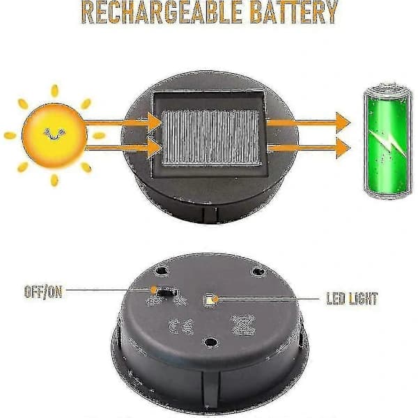 4-pak Erstatnings solcellelamper med LED-lys, Erstatningstoppe til solcellelamper, LED-solpanellygte