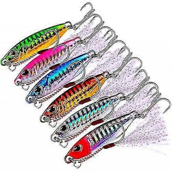 6 stk Blyfargede Jigging Fiskesluker, 10g 30g, Offshore Micro Butterfly Jigger for Tunfisk Konge Snapper Hundetann Grouper Bass, Langsomt Metallfiske