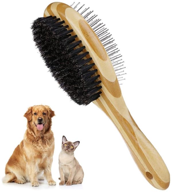 Hårbørste til hunde, kattebørste, dobbeltsidet, bløde børstehår, til hunde og katte med kort/langt hår