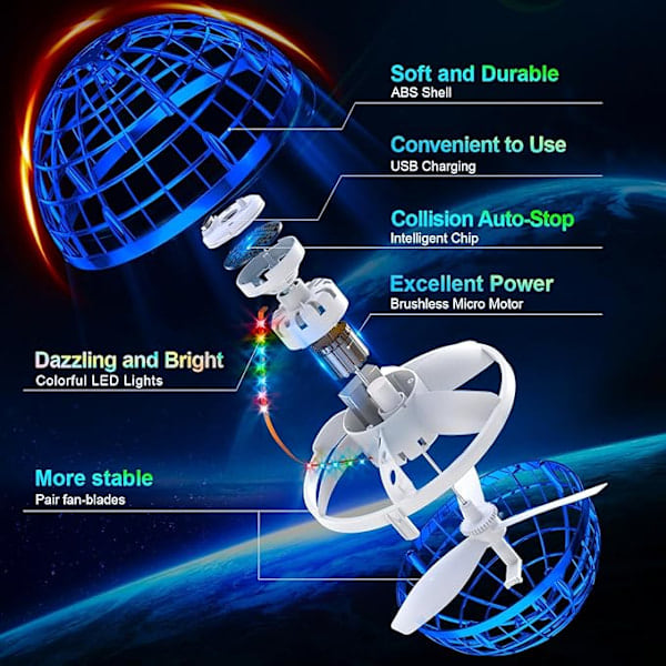 [QD] Magisk Hover Spinner Orb Bold med LED, Kosmisk Globe Legetøj til Børn 6-12 År