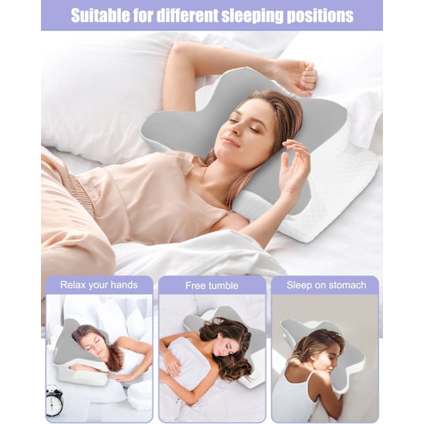 QU*Nackkudde för sömn, ergonomisk nackkudde, ortopedisk nackkudde med memory foam och tvättbart överdrag för nack- och axelsmärta
