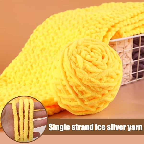 \"QD\" Broderigarn 4 x 100g Flerfarvet Broderigarn til Hækling, Blødt Tykt Garn, Gul