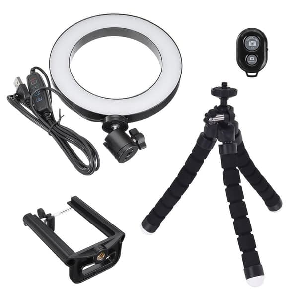 Selfie-lampe/Ringlys (26 cm) med formbart stativ