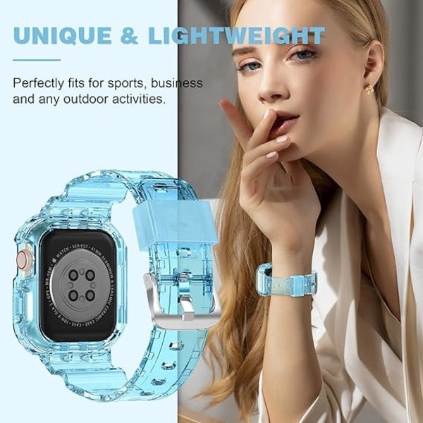 [QD] Kompatibel med Crystal Clear Apple Watch-armbånd, 42 mm 44 mm 45 mm med støtfangerbeskyttelse for menn og kvinner Jelly Sport-deksel og armbånd / Blå