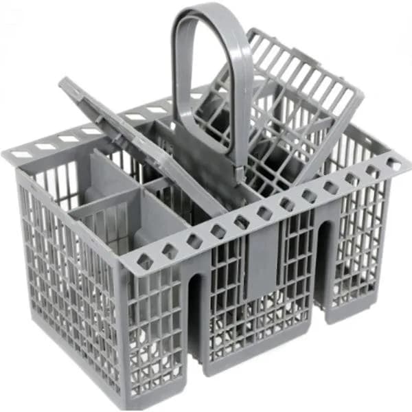 Universal diskmaskinsbestickkorg med avtagbart handtag, vikbart lock för Hotpoint standardmodeller, grå 21 x 16 cm