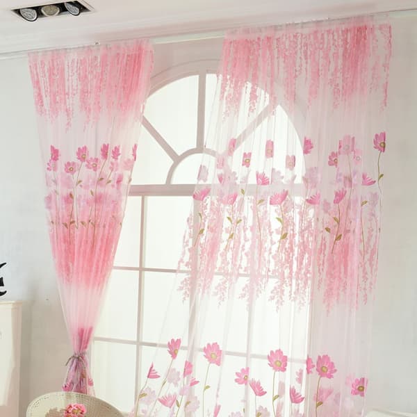 Polyester Blomstermønster Vindusgardin Tyll Voile Soverom Stue Dekor (Rosa)