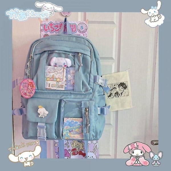 Kawaii Sanrio Mymelody Kuromi Cinnamoroll Pompom Purin Ny Ryggsekk Stor Kapasitet Student Skoleveske Utendørs Ryggsekk G˜QD