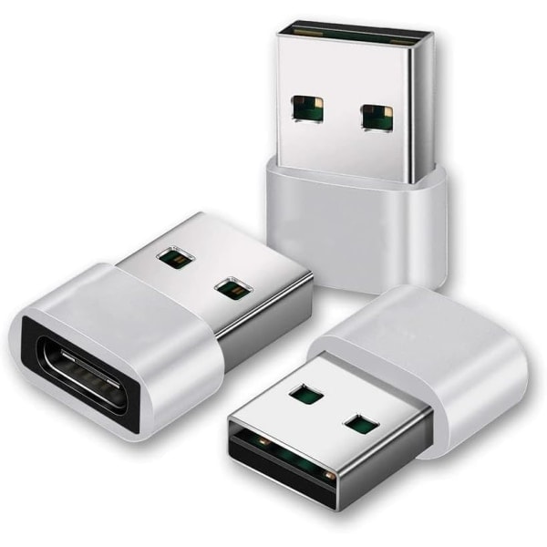 \"QD\" USB til USB-C-adapter [3-pakning], USB-adapter, USB A til USB-C, iPhone-ladekontakt, USB-C-kontaktkonverter for iPhone