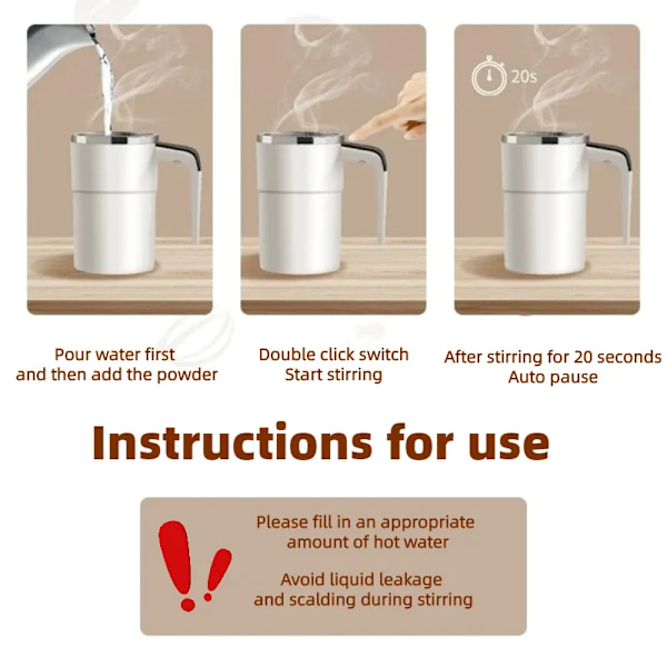 QU.380ML Mini Elektrisk Självrörande Kaffemugg IP67 Vattentät Livsmedelssäker Kaffemugg USB Uppladdningsbar Automatisk Magnetisk Kopp För Te