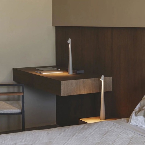 QQX.Elegant Slim Konisk Stam Bordslampa Bärbar & Dimbar LED Skulpturlampa Dec Gray