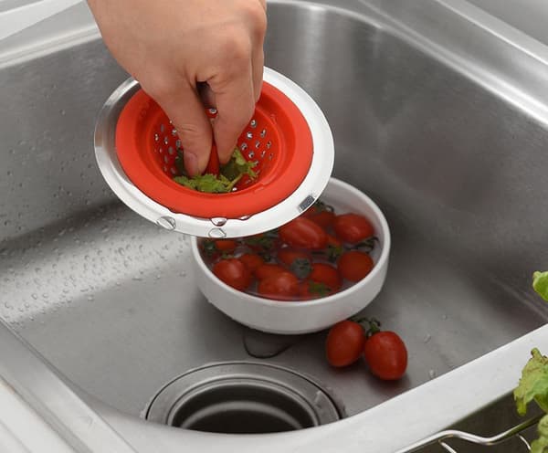 Tarja-siivilä/tulppa Teräs/Silikon, 11,7 cm Punainen Vedenpidätys altaalle