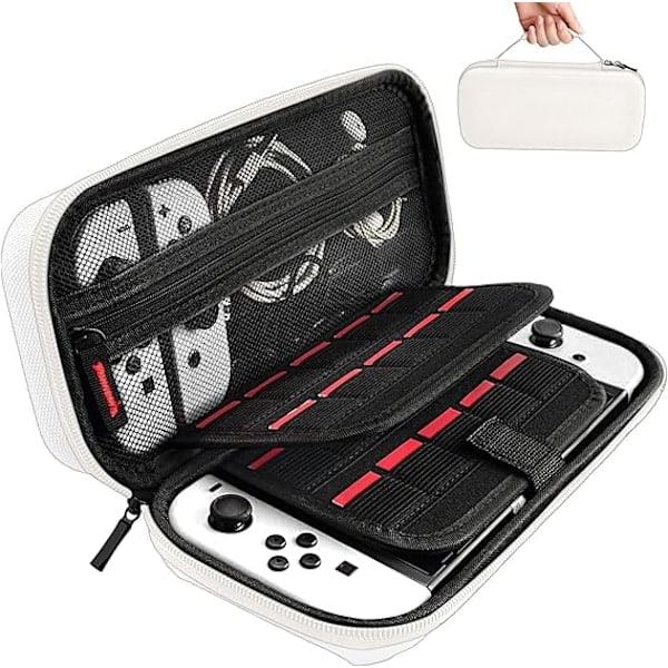 [QD] Switch-fodral - Bärväska med 20 spelkassetter, för Nintendo Switch-konsol och tillbehör, vit