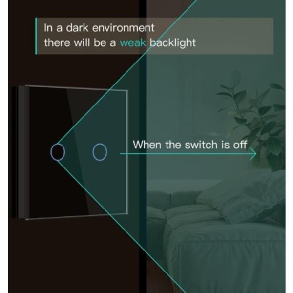 #QD# Touch Switch, Svart 2-vägs strömbrytare med LED-displayljus, Touch-strömbrytare med Touch Sensor Kristallglaspanel - Ingen neutral ledning
