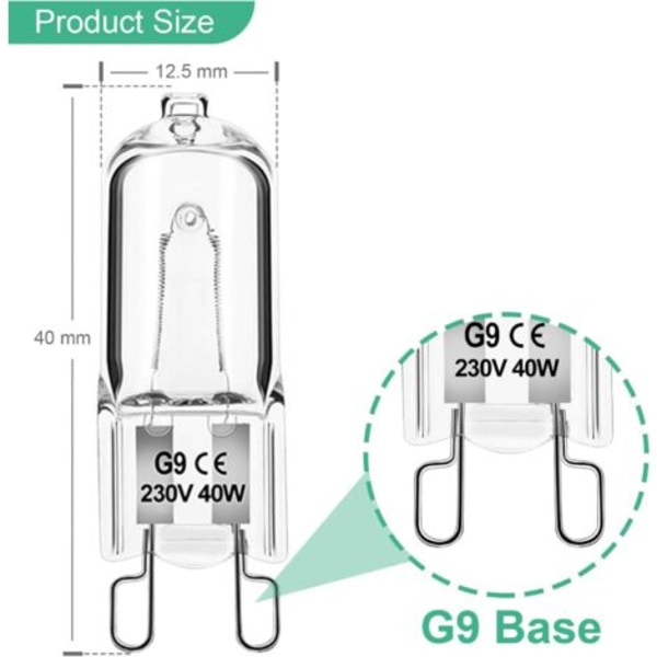 QQU-Dimbar G9 Halogenlampor 40W 230V Varmvit För Mikrovågsugn Spis Taklampor 12-pack [Energiklass G]