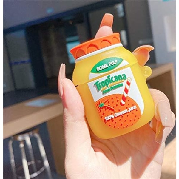[QD] Søtt etui for AirPods 2./1. generasjon, 3D Trojuice Drink Design Silikonetui Beskyttende Støtsikkert Etui med Nøkkelring for AirPods EaREuds