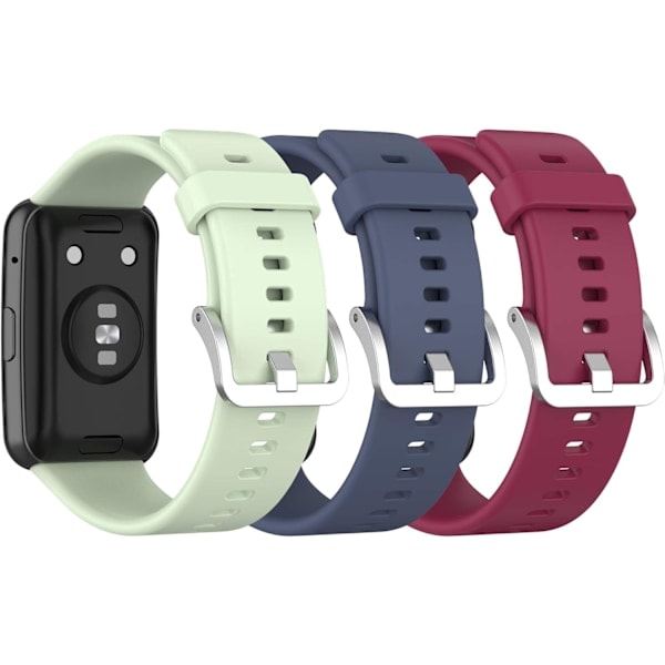 \"QD\" (3-pakning) Remmer Kompatible med Huawei Watch Fit Rem, Myk Silikon Sport Erstatnings Fargerikt Bånd for Kvinner Menn (Grønn+Grå+Vin)