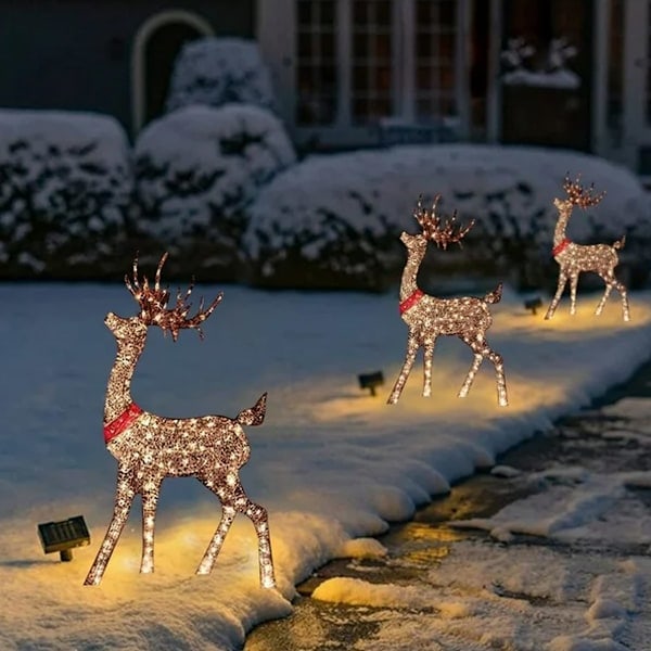 QU/Lysende julerensdyr, glitrende rensdyr med lyskæder til udendørs dekoration på terrassen, kunstig forbelyst juledekoration rensdyr LED-lamper