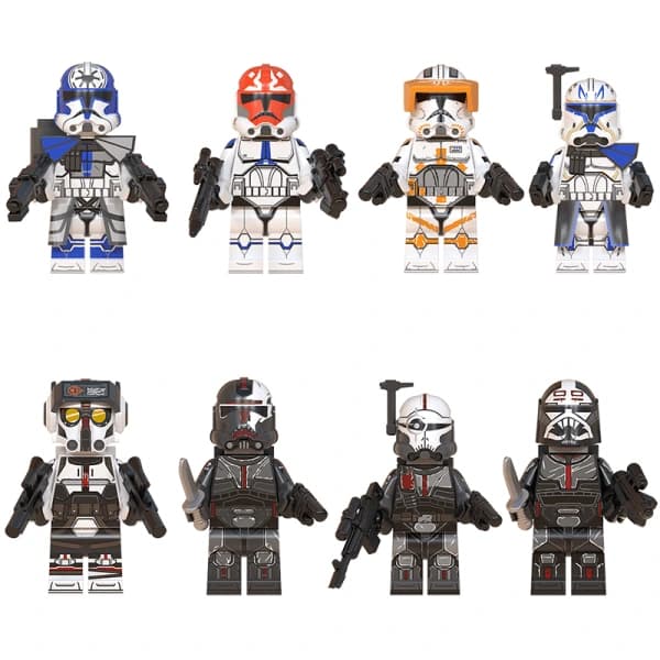 8 stk. Star Wars Byggeklodser Minifigur Klon Mini Legetøjsfigur Sort