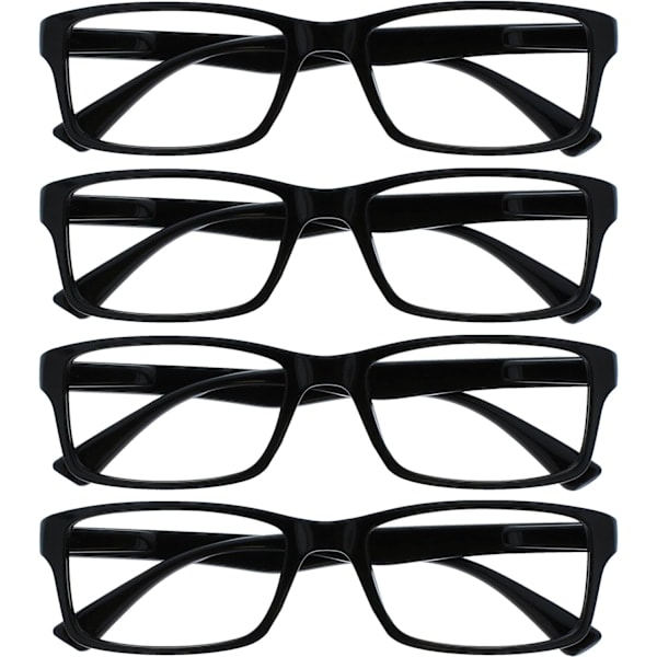 QD-Svarta lesebriller fra selskapet, 4-pakning, designermodell for menn og kvinner RRRR92-1 +1.00 Svart Svart Svart Black +1.00 Forstørrelse