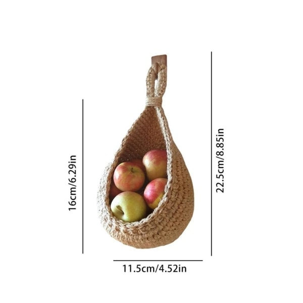 QU/Hängande väggkorg för frukt och grönsaker, kök, hängande förvaringskorg, bohemisk handvävd väggmonterad korg för frukt och grönsaker