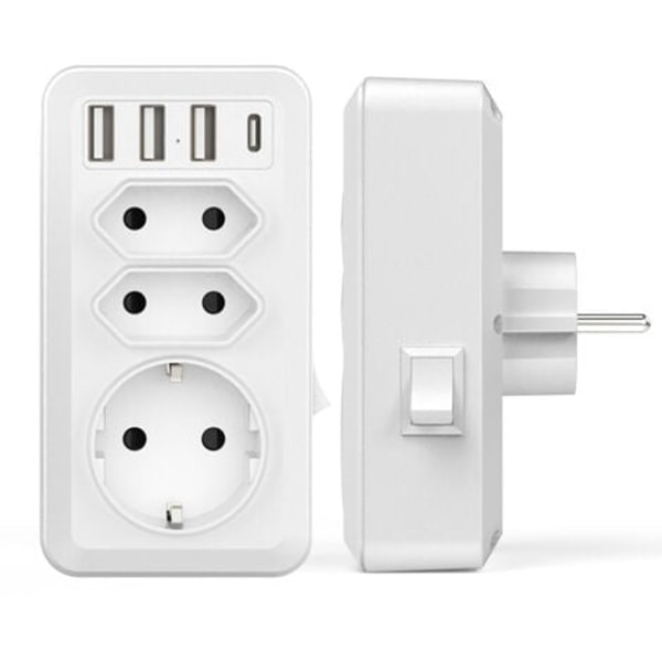 \"QD\" USB-strömladdare med väggkontakt, USB-väggkontakt med 3 AC-uttag (16A, 4000W), 3 USB-portar, 1 Type-C-port, för hem, kontor och resor