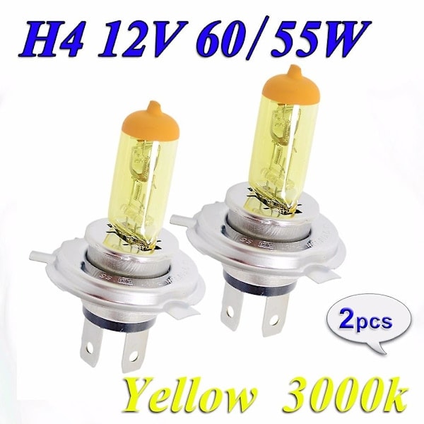 Halogenpære H4 12V 60/55W Gul 3000K Frontlyspære Bilpære Bil-pære 2 stk (1 par)_QF