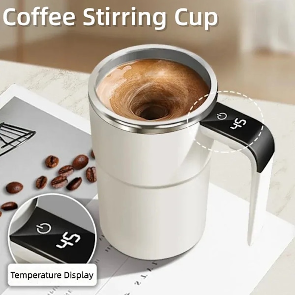 QU.380ML Mini Elektrisk Självrörande Kaffemugg IP67 Vattentät Livsmedelssäker Kaffemugg USB Uppladdningsbar Automatisk Magnetisk Kopp För Te