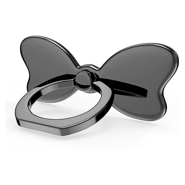 [QD] Sommerfuglknude Telefonholder Ring Spænde - Sort. Kompatibel med iPhone Samsung Galaxy Mobil Sødt Tilbehør