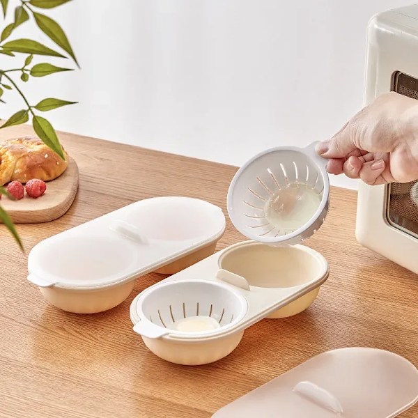 QU.Äggkokare Perfekt Kokta Ägg Kopp, Äggpanna Kök Ångkokare Set, Dubbla Matlagningsverktyg Mikrovågsugn