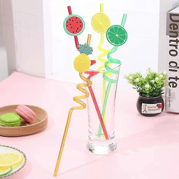 4 st Tecknad Lime Citron Ananas Vattenmelon Plast Spiral Sugrör Barn