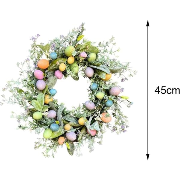 Dekorativ Krans, Påskhare, Färgade Ägg, 45 cm, Utomhus och Inomhus_qq