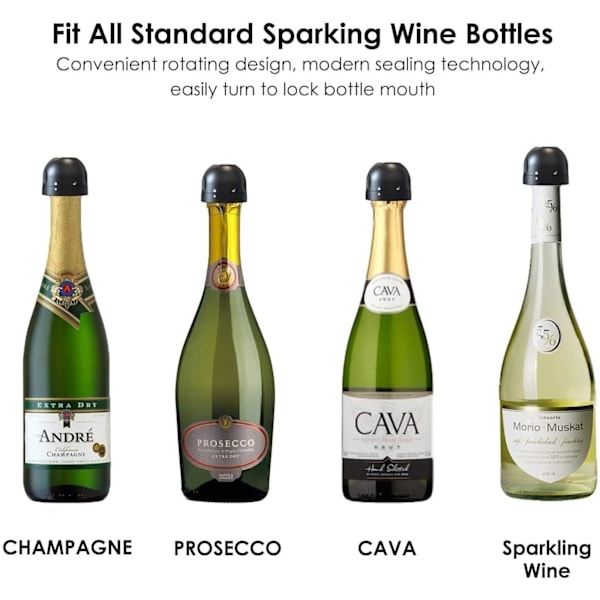Champagne / Vinkork - Vakuumforsegler - Stopper Sort Sort_QF