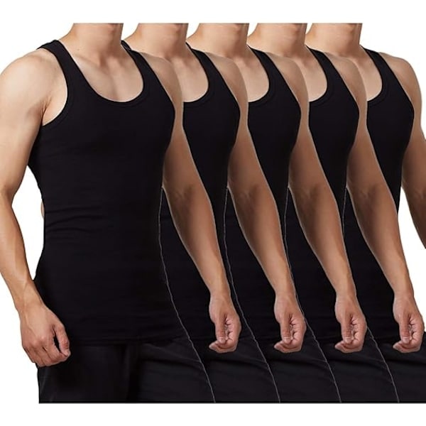 [QD] 5-pak Herrlinned 100% Bomuld Tanktop Undertøj (Sort*5 L