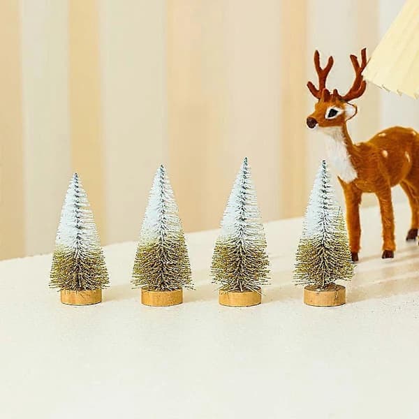 Färgglatt 10 cm glitter mini cederträ julgran, 4-pack julbordsdekorationer