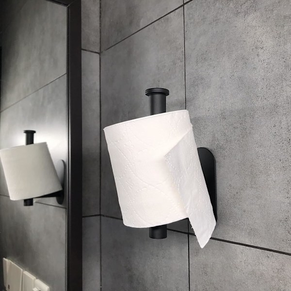 QU*Toiletpapirholder, Ingen Boring, Rustfri, Perfekt til badeværelse toilet køkken. (Toiletpapirholder+2*Håndklædekroge Sort)
