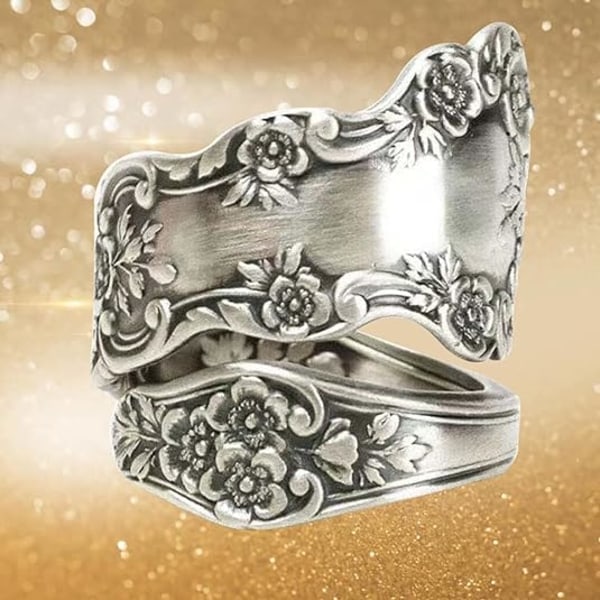 \"QD\" 925 Sterling Silver Oxiderad Sked Silverring Justerbar Ring Smycken Presenter för Kvinnor