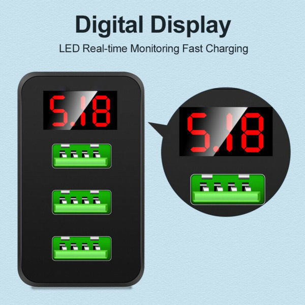 3.0 Hurtigoplader med LED USB-hub vægoplader adapter kompatibel med Samsung til iPhone*QN