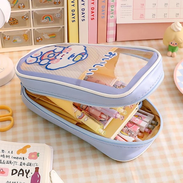Kawaii Transparent Pennfodral Stor Kapacitet Vattentät Pennväska Söt Studentlåda för Flickor Skolmaterial Kontorsmaterial Present