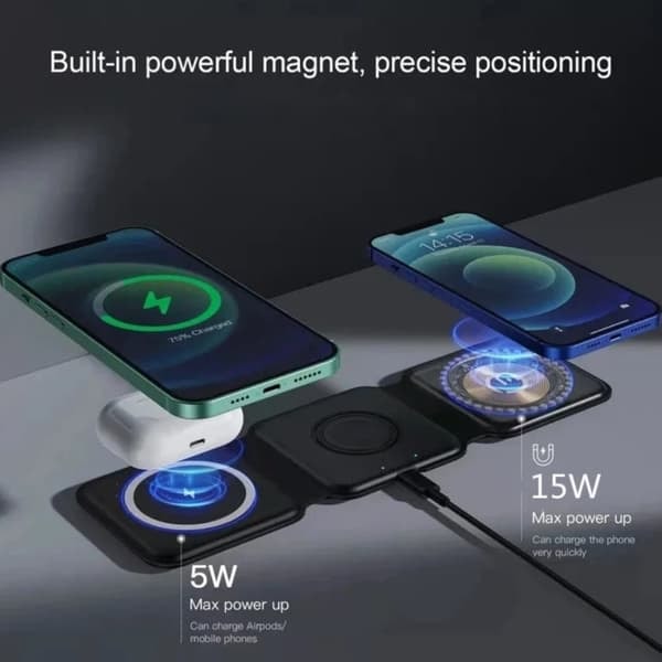 Foldbar Trådløs Mobillader 3-i-1 Magsafe Sort_qq