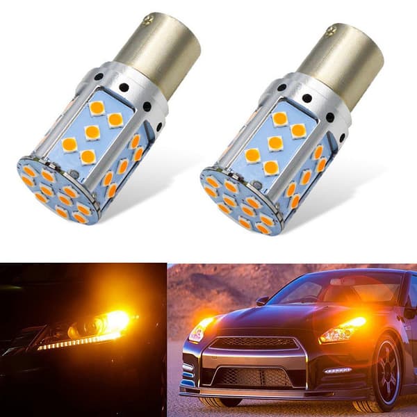 LED-pære for ryggelys, blinklys (ingen hyperblink). (Gul/Amber) 2-pakning.