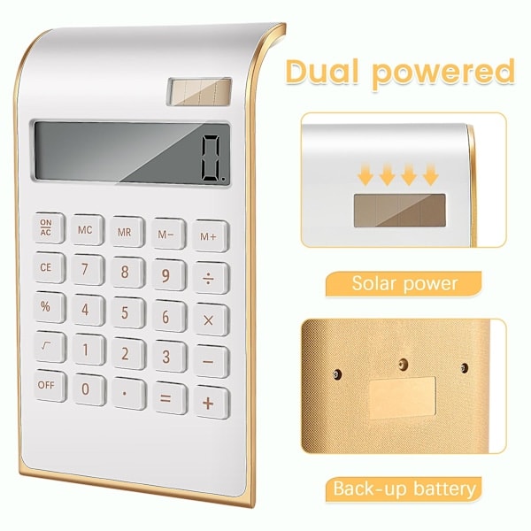 Lommeregner, Slankt Elegant Design, Kontor/Hjem Elektronik, Dobbeltdrevne Bordlommeregnere, Solenergi, 10 Cifre, Vippet LCD-Skærm, Hældende Design