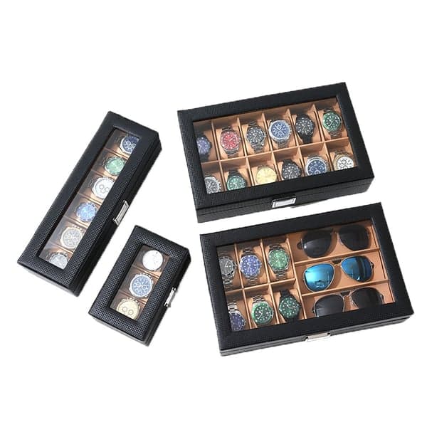 Kolfiber Klockbox - Elegant visningsfodral med 3 fack