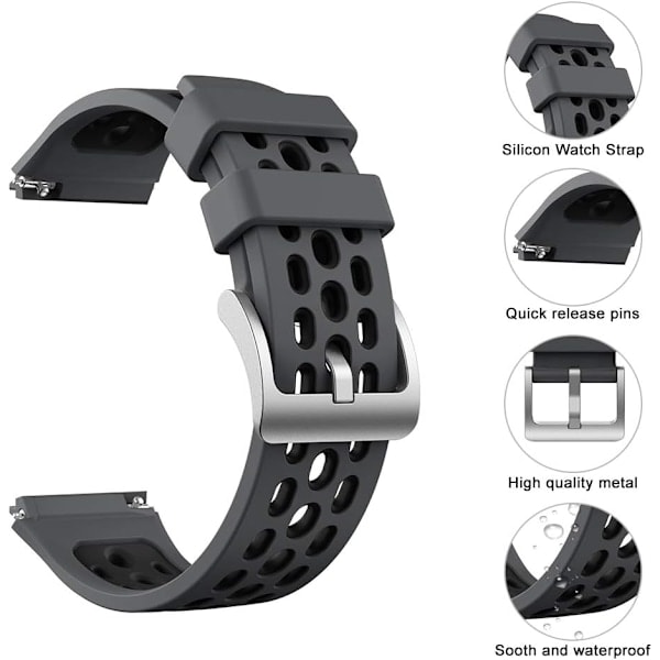 \"QD\" Armband för Huawei Watch GT2e, Sport Vattentåligt Mjukt Silikon Ersättningsarmband Svart-svart