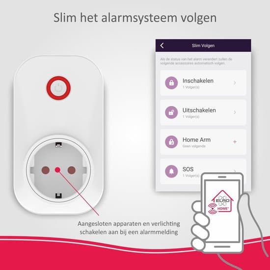 ELRO AS90PL Smart Plug-tilbehør for AS90S Home+ alarmsystem, app-styrt lysbryter opptil 2500W, hvit