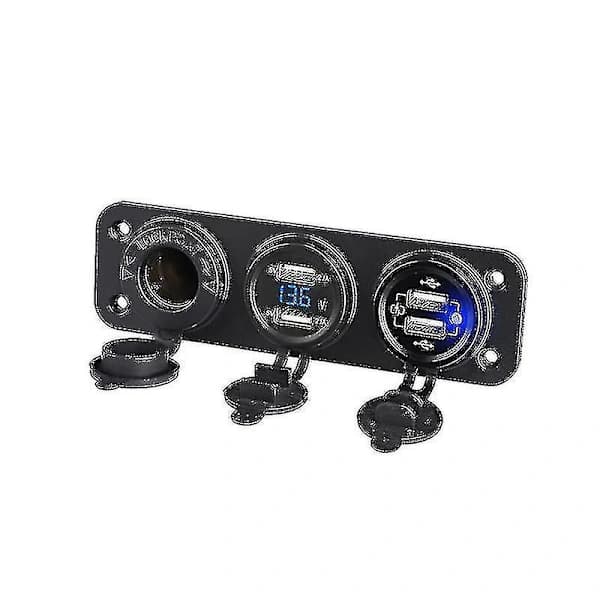4 USB Billader Hurtig Opladning LED Voltmeter Udtag Telefonlader Adapter Panel - Blå
