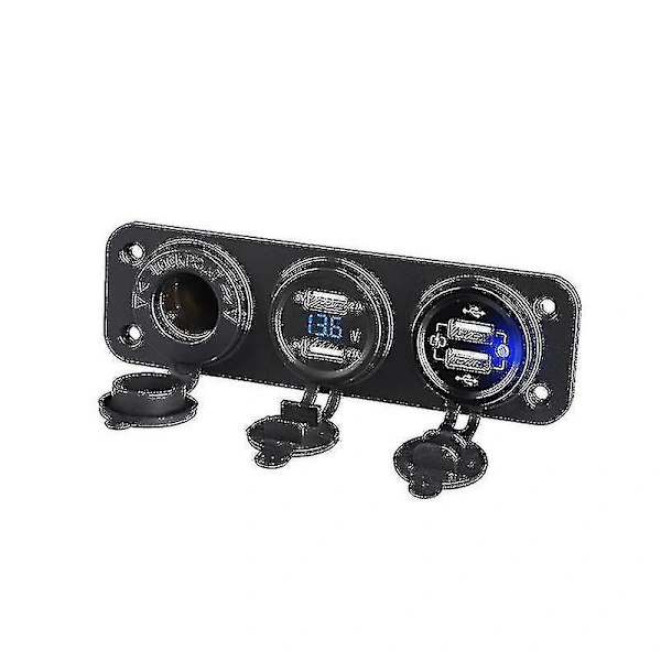 4 USB Billader Hurtiglading LED Voltmeter Uttak Telefonlader Adapter Panel--blå
