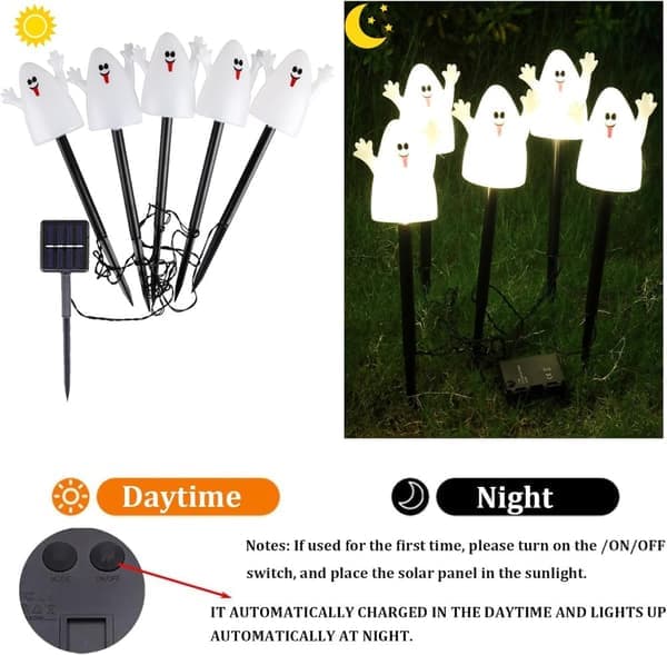 Solcellelamper for bakken - Halloweendekorasjon - Lysstyring - 5-pakning - LED - Vanntett for utendørs bruk