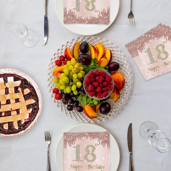 20 stk. rosegull party 18-årsdag papirservietter