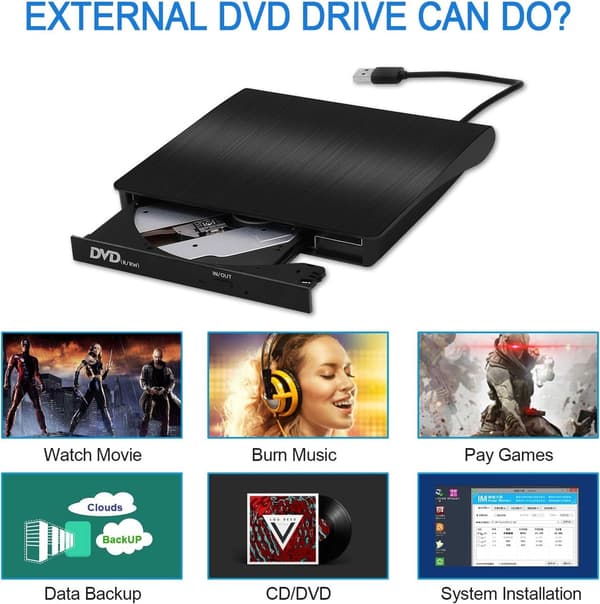 Ekstern DVD CD-drev USB 3.0 CD DVD-brænder Plug and Play til bærbar pc MacBook Windows Linux Mac Sort