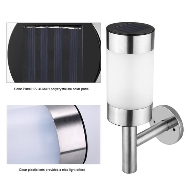 2 stk. rustfrit stål LED solcelle vægmonteret lys udendørs have gård sensor lampe